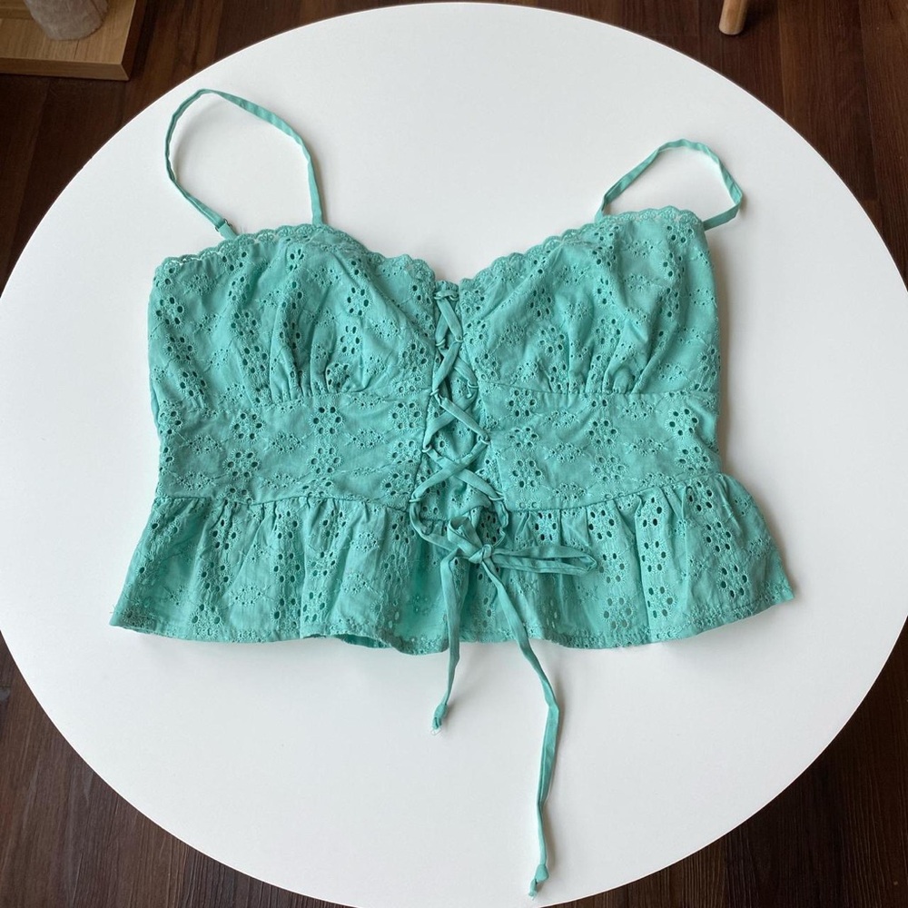 Wild Fable Coquette Eyelet Lace Up Peplum Top